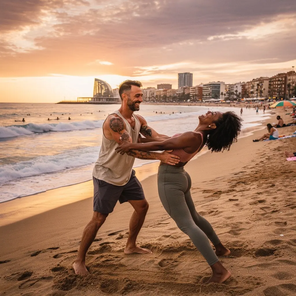 Instructora guiando a una pareja en ejercicios de confianza, enfatizando la comunicación y la armonía.