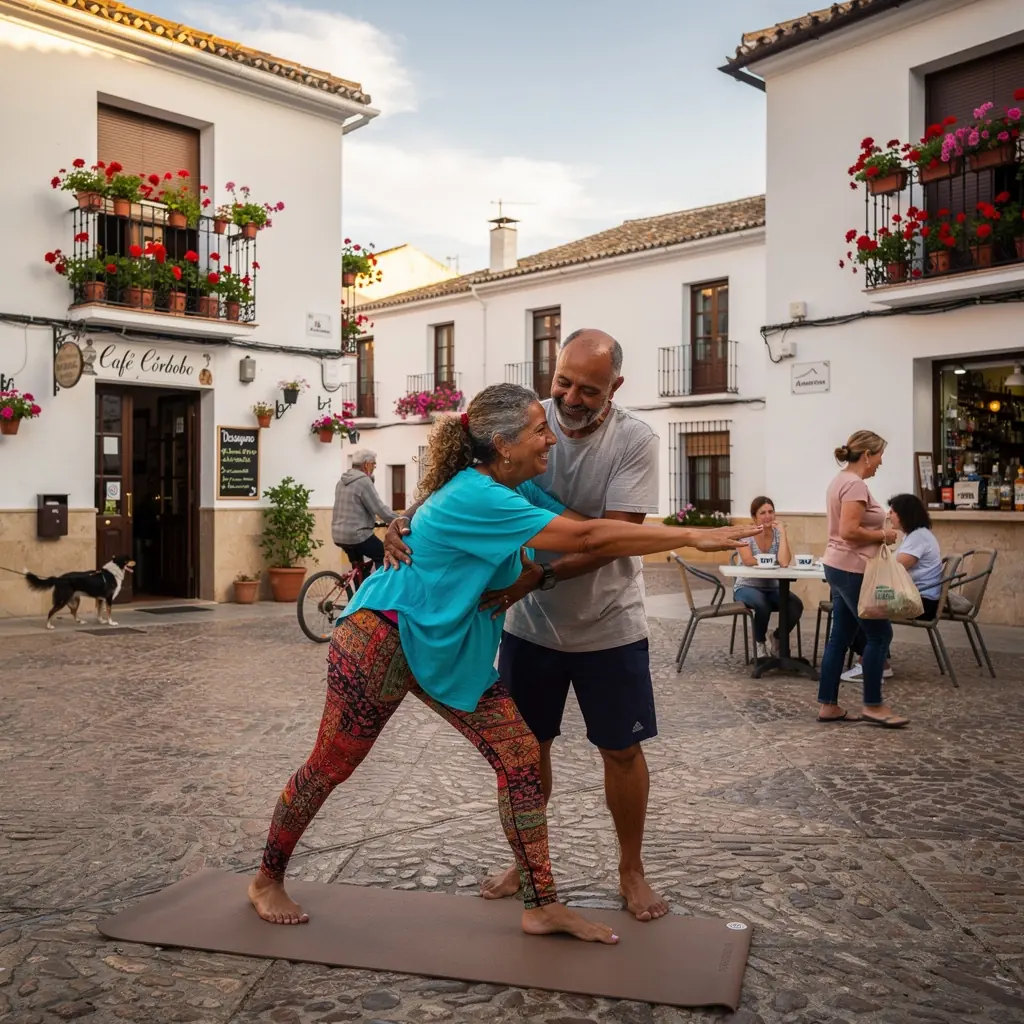 Clases de yoga en pareja con enfoque en la comunicación y el apoyo físico.