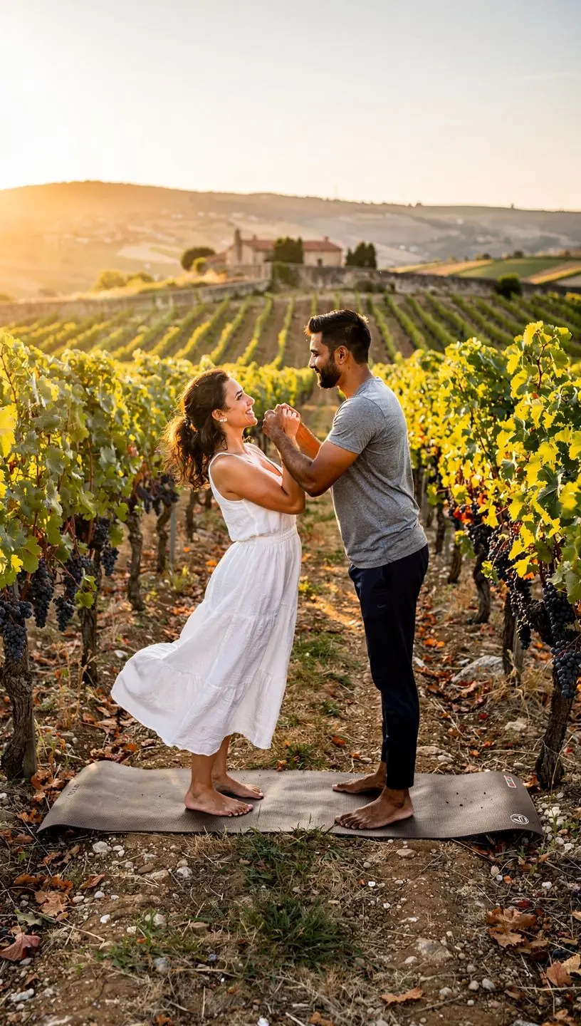 Clases de yoga en pareja con enfoque en la comunicación y el apoyo físico.