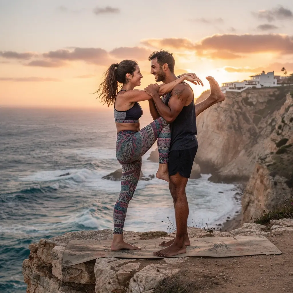 Clases de yoga en pareja con enfoque en la comunicación y el apoyo físico.