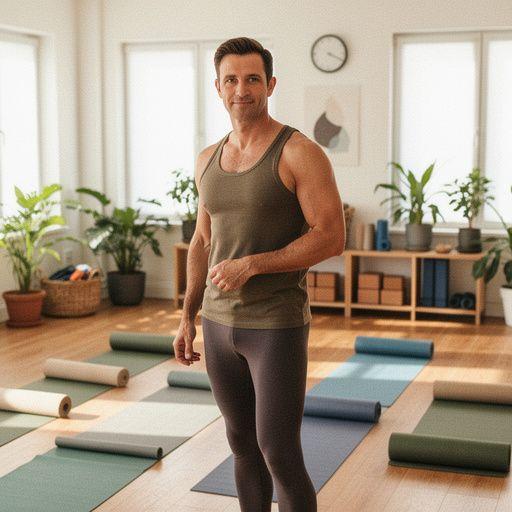 Dos personas practicando ejercicios de confianza en una clase de yoga.