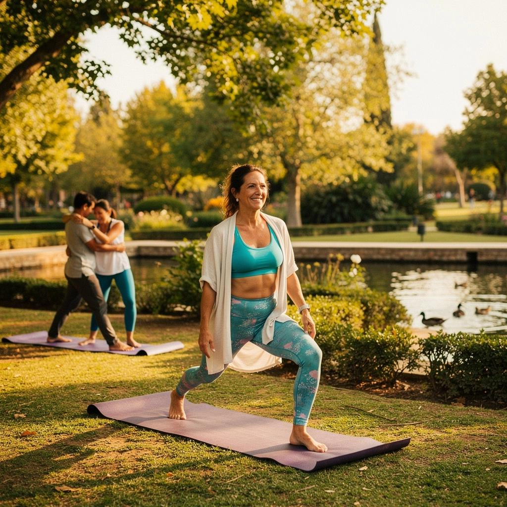 Pareja conectando a través de una postura de yoga asistida en un entorno tranquilo.